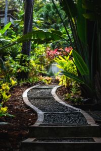 Winding gravel walkway