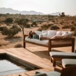 Desert pool wooden hardscape